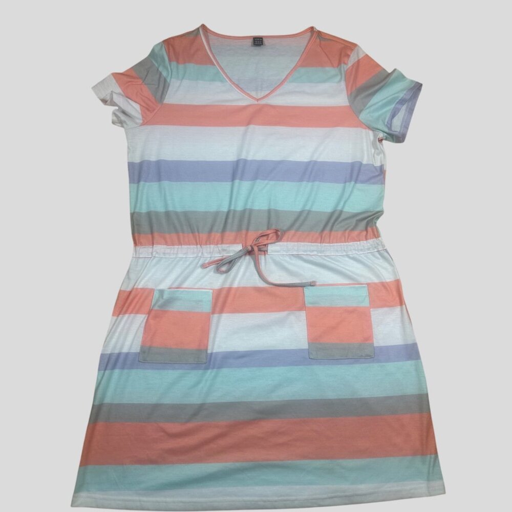 SHEIN Colorful Striped Cotton Dress – V-Neck, Short Sleeve, Size XL - Picture 2 of 5